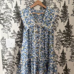 Anthropologie Blue and White Floral Swing Dress